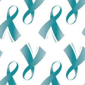 Ovarian Cancer Ribbon Teal Cancer Ribbon, September Cancer Ribbon on White  Background