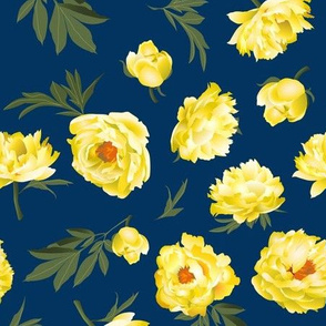 yellow peonies on navy