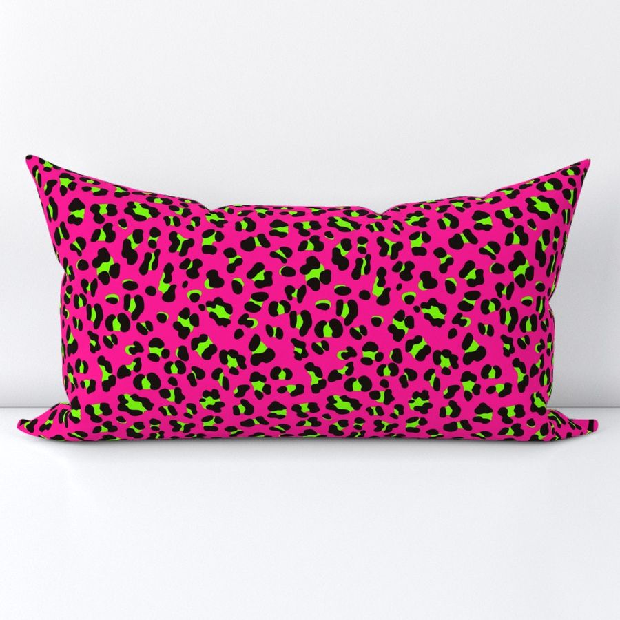 80s Neon Pink and Lime Green Leopard Print Fabric, Raspberry Creek