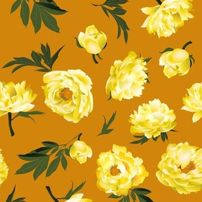 yellow peonies on copper