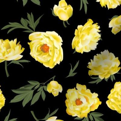 yellow peonies on black