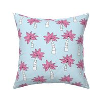 Palm tree jungle and little tropical garden surf print theme summer ocean soft blue pink JUMBO