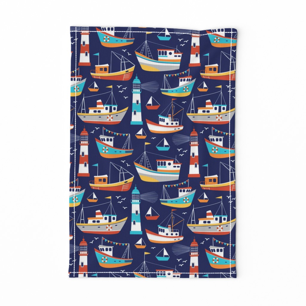 fishing boats - dark blue, large