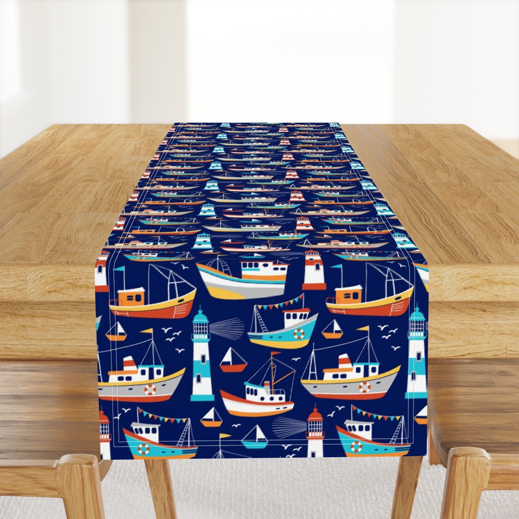 fishing boats - dark blue, large