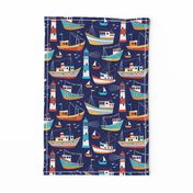 fishing boats - dark blue, large