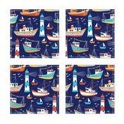 fishing boats - dark blue, large