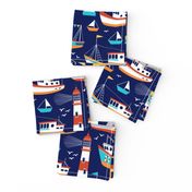 fishing boats - dark blue, large