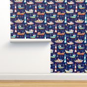 fishing boats - dark blue, large