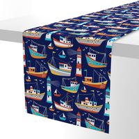 fishing boats - dark blue, large