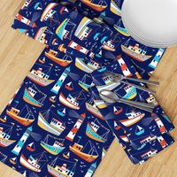 fishing boats - dark blue, large