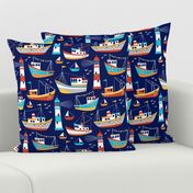 fishing boats - dark blue, large