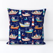 fishing boats - dark blue, large