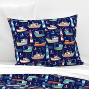 fishing boats - dark blue, large