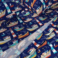 fishing boats - dark blue, large