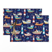 fishing boats - dark blue, large