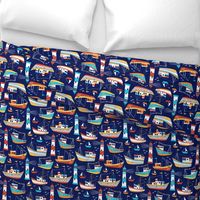 fishing boats - dark blue, large