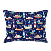 fishing boats - dark blue, large