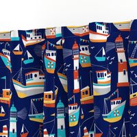 fishing boats - dark blue, large