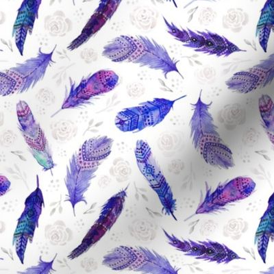 Watercolor Purple Feathers Floral