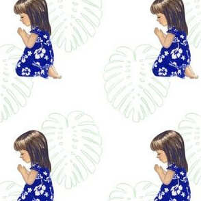 Cute Hawaiian Girl Praying (leaf motif)