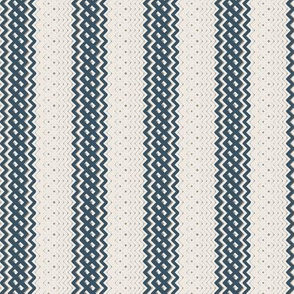 Blue Ticking Stripe Medium Bordered by Thin Stripe
