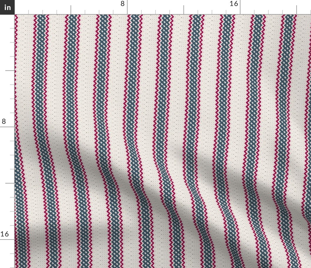 Blue Ticking Stripe Medium Bordered by Thin Red Violet Stripe