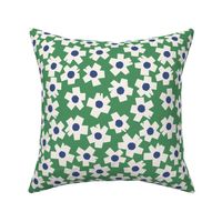 Square Flowers in lawn green and denim blue