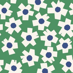 Square Flowers in lawn green and denim blue