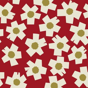 Square Flowers in rust red, olive green, cream