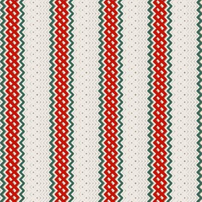 Christmas Red Ticking Stripe Medium Bordered by Thin Green Stripe