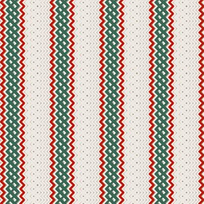 Christmas Green Ticking Stripe Medium Bordered by Thin Red Stripe