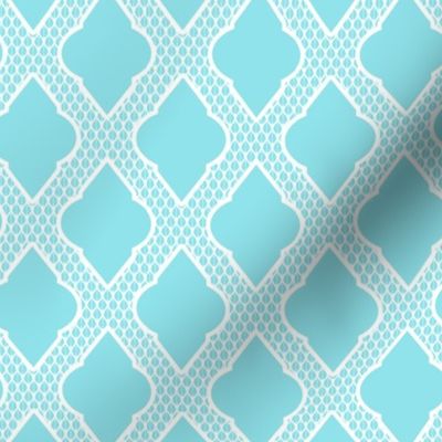 Moroccan Lattice in Aqua and White