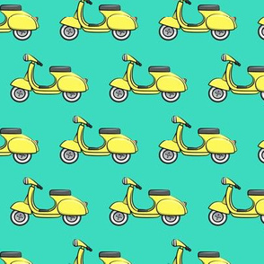 scooter - moped - yellow on teal -  LAD19