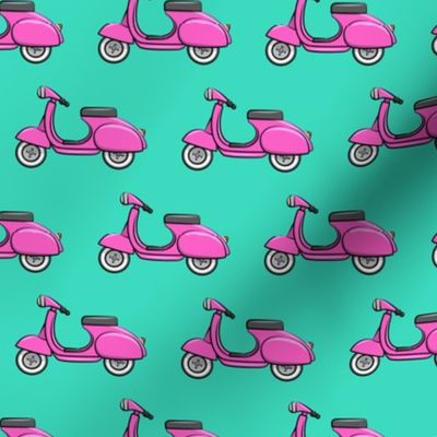 scooter - moped - hot pink on teal - LAD19