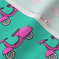 scooter - moped - hot pink on teal - LAD19