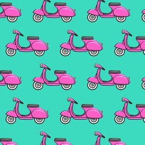 scooter - moped - hot pink on teal - LAD19