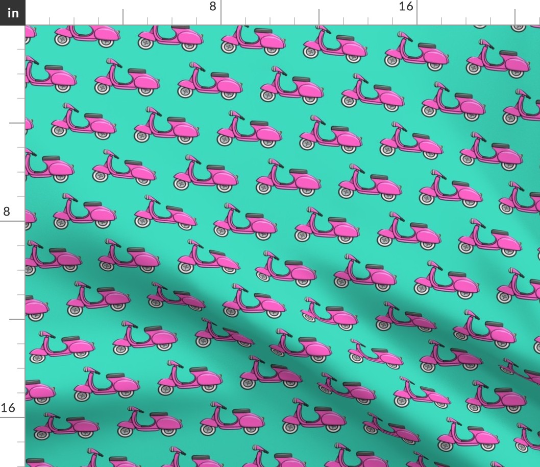 scooter - moped - hot pink on teal - LAD19