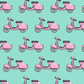 scooter - moped - pink on aqua - LAD19