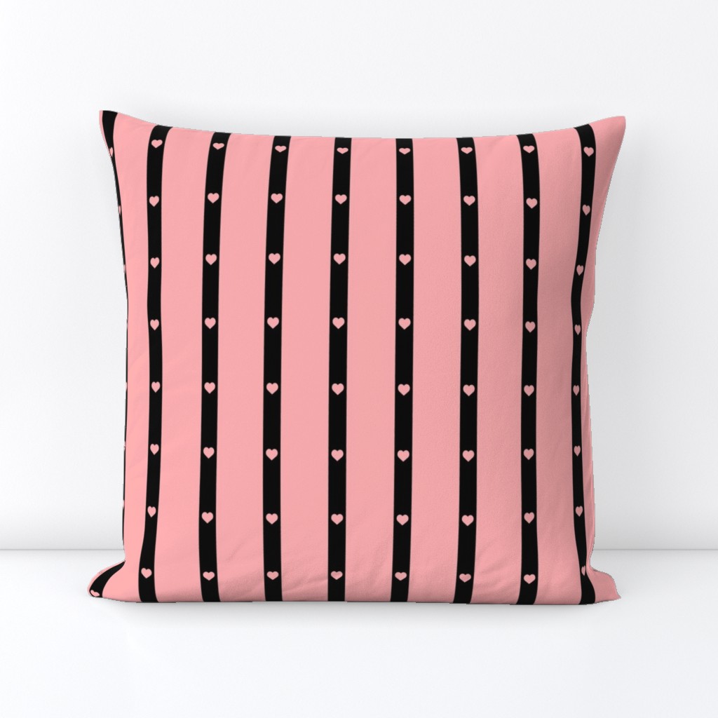 Pink Hearts in Black Stripes 