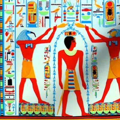 ancient egypt egyptian pharaoh gods kings hieroglyphics Ankh Horus Thoth Falcon Ibis birds life orange brown blue red royalty tribal sun Green scarab beetle cobra snakes birds 