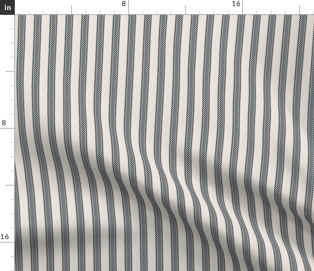 Ticking Stripe Gray Medium Bordered by Thin Black Stripes
