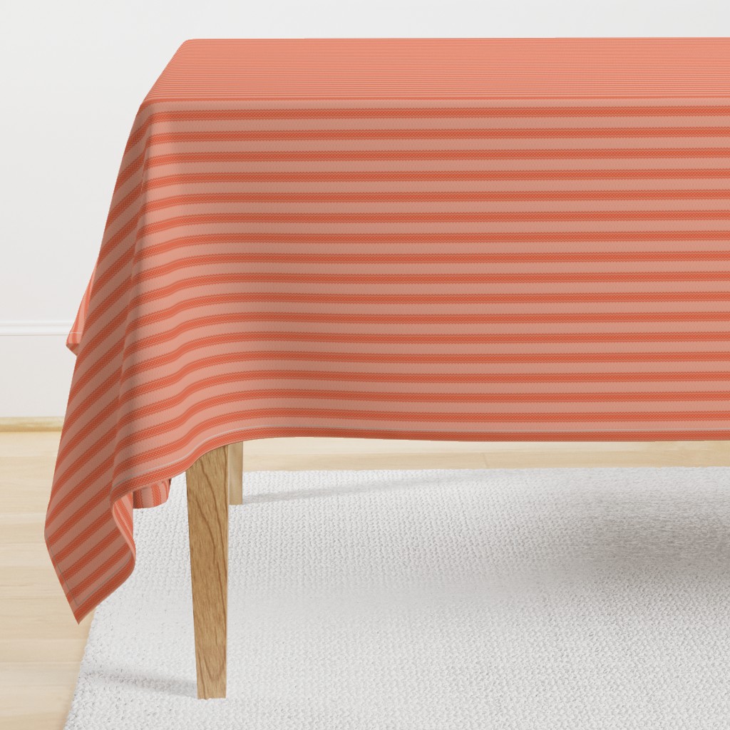 Ticking Stripe Coral Medium Bordered by Thin Stripes