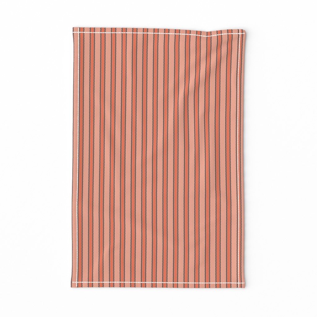 Ticking Stripe Coral Medium Bordered by Thin Black Stripes