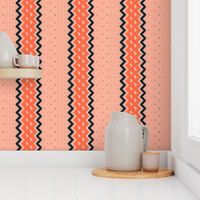 Ticking Stripe Coral Medium Bordered by Thin Black Stripes