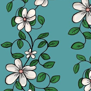 Flower Vines / Floral on Teal  