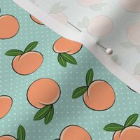 (small scale) peaches - polka dots on aqua C19BS