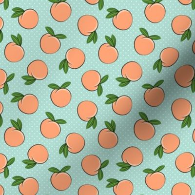 (small scale) peaches - polka dots on aqua C19BS
