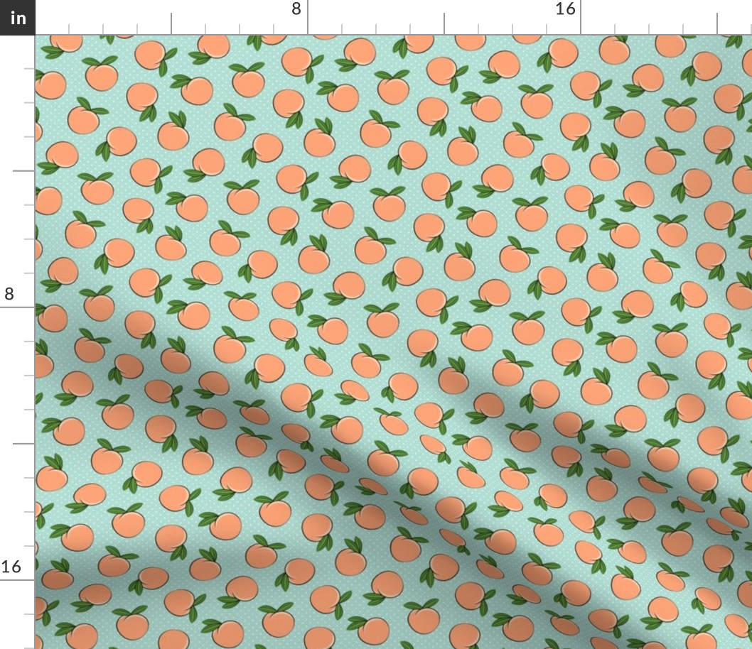 (small scale) peaches - polka dots on aqua C19BS