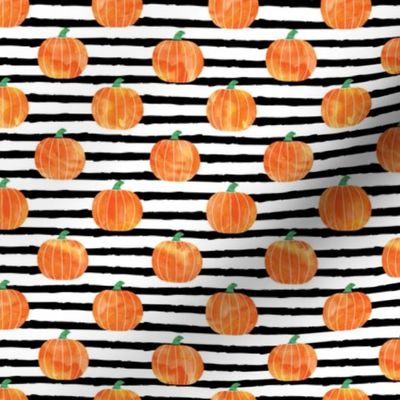 (1" scale) watercolor pumpkins on black stripes V2 C19BS