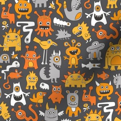 Monsters in Orange on Dark Grey